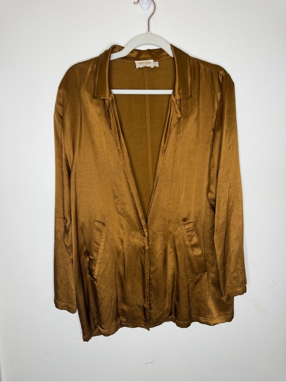 Nation LTD Satin Open Blazer in Camel Brown